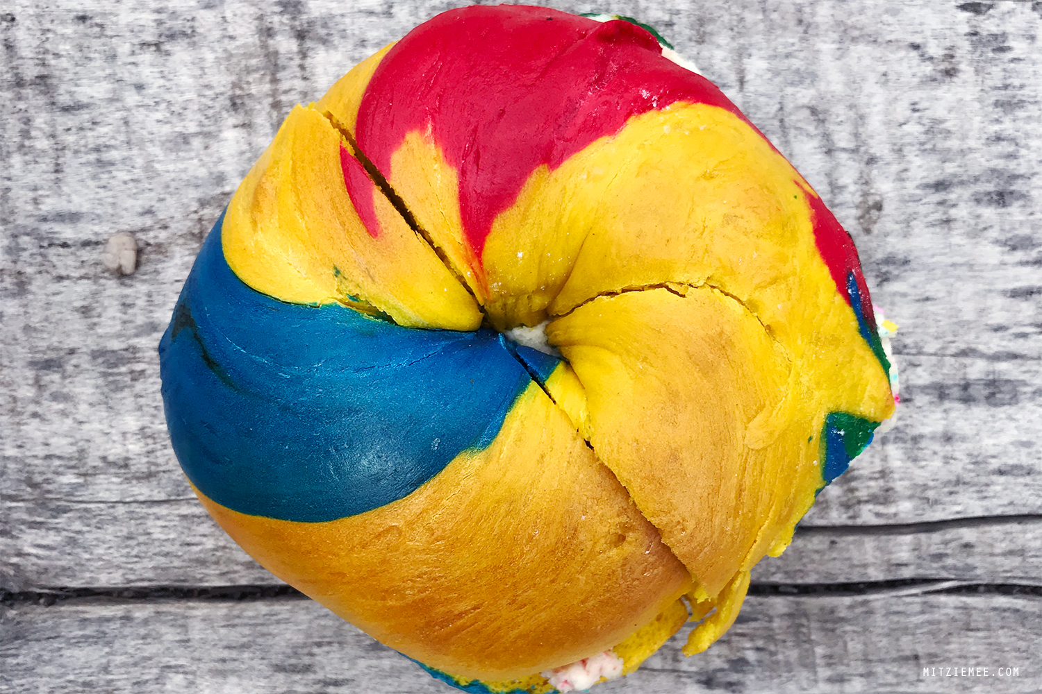 Rainbow bagel at The Bagel Store
