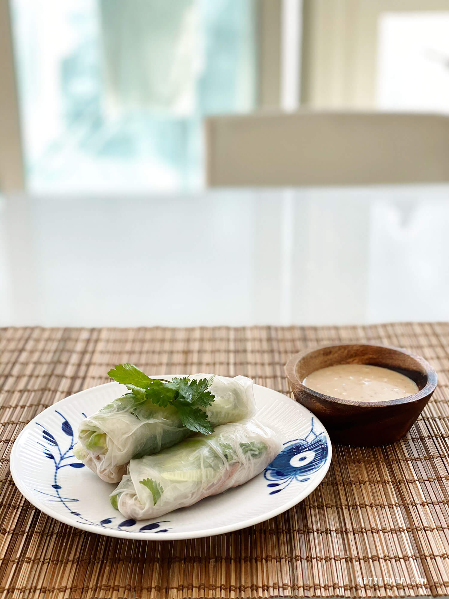 Rice paper rolls with roast duck and avocado
