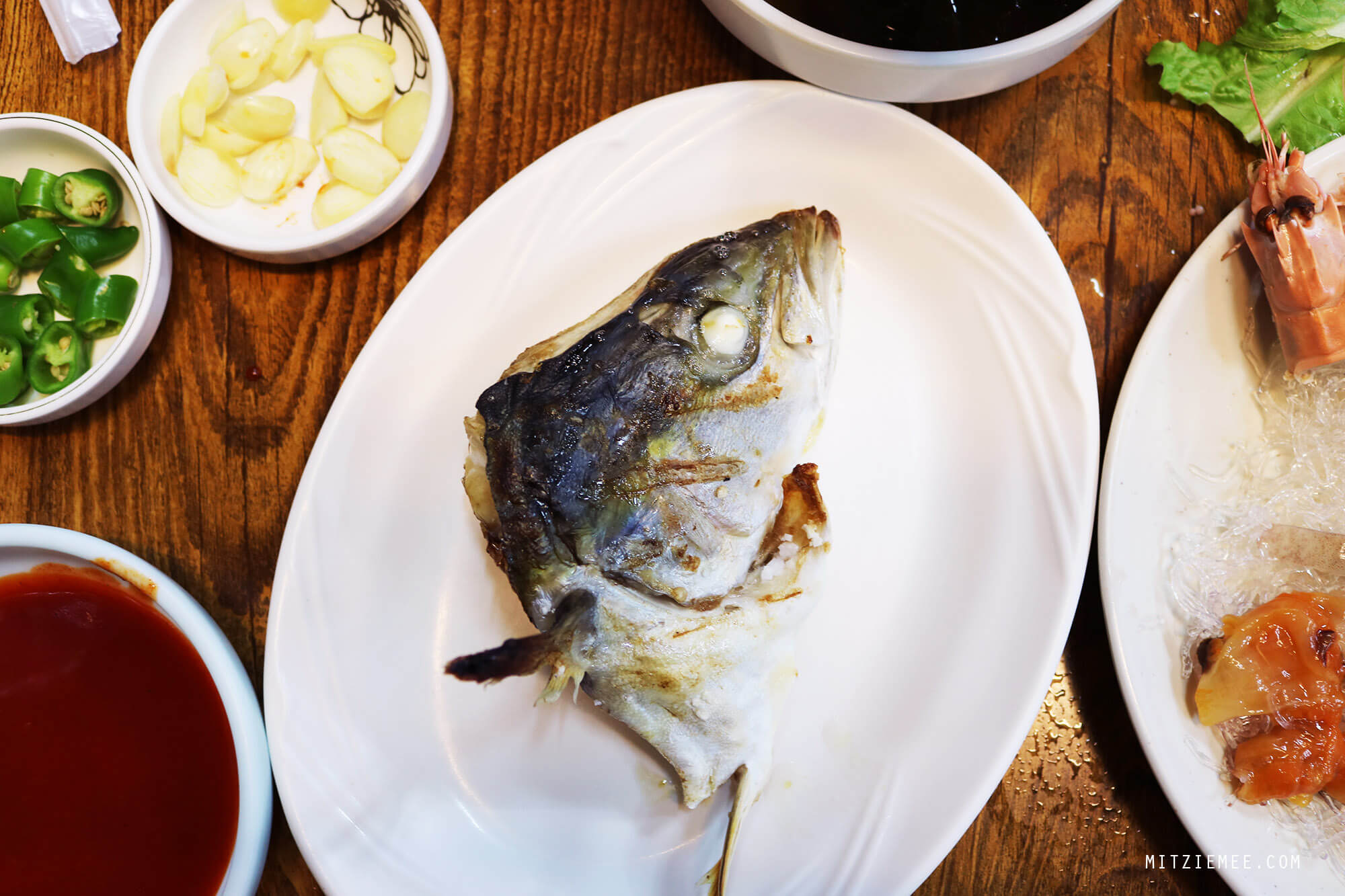 grilled fish head, Casual seafood restaurant, Hyeopjae Beach, Jeju Island