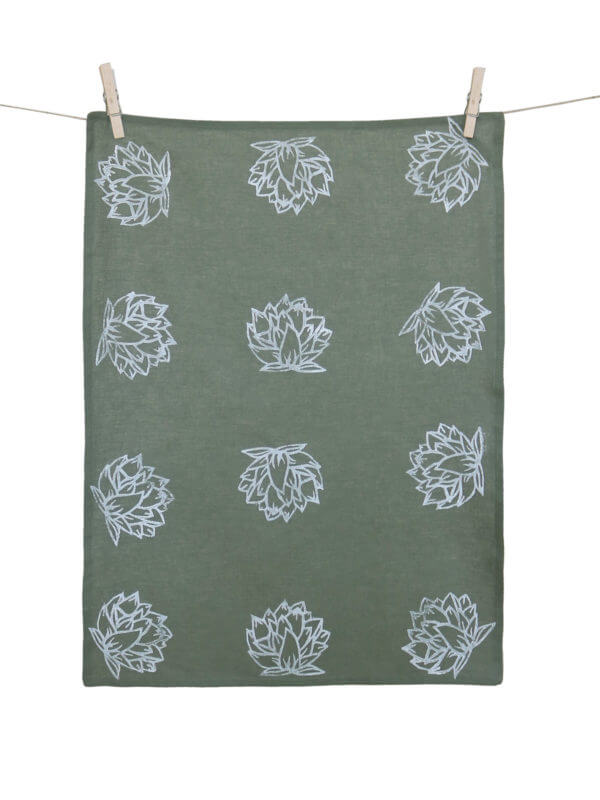 Gray tea towel, hand block print, Domlei