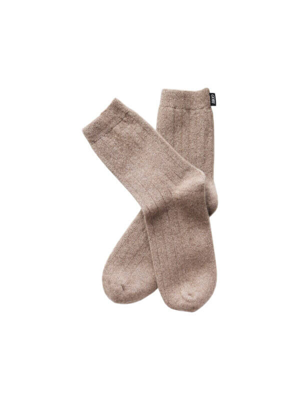 cashmere socks rib knit taupe, Gobi, Fair Fashionista