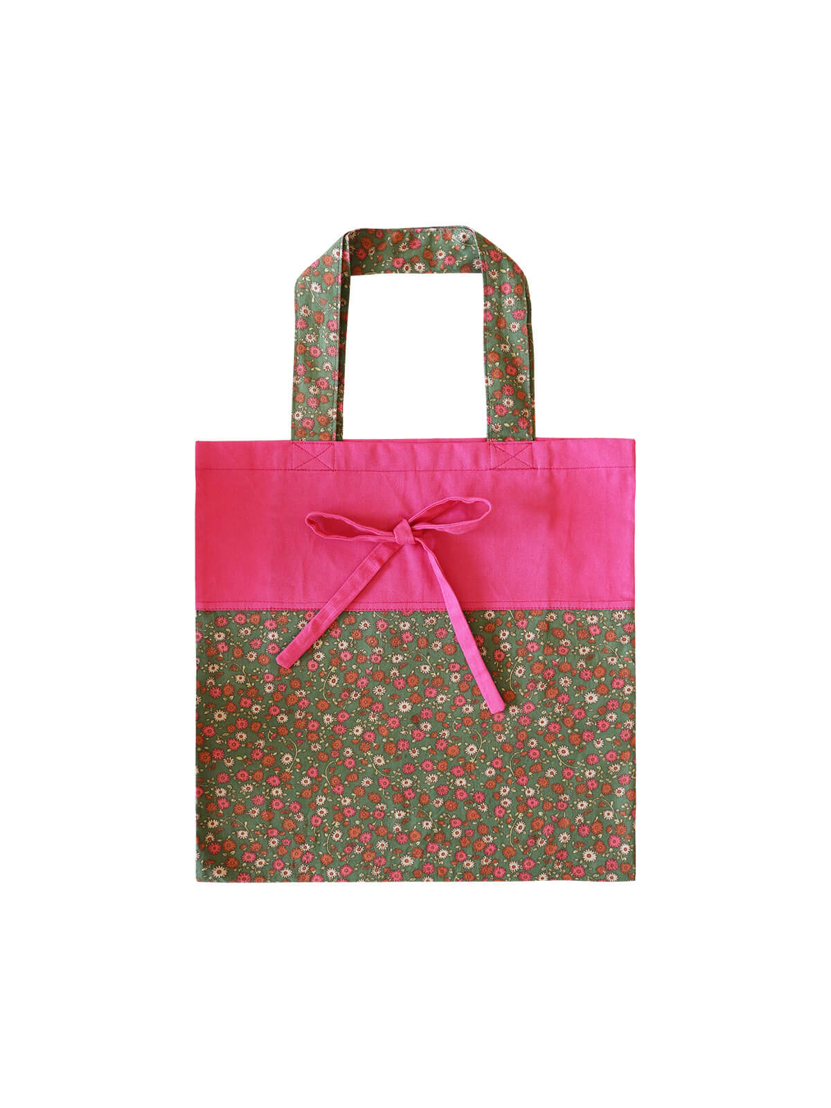 Pink/green foldable tote bag, upcycled cotton, Mitzie Mee Shop