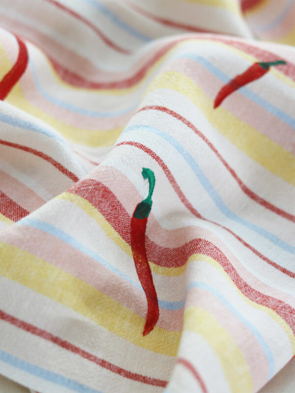 Tea towel with chilis, hand block print, Domlei & Fair Fashionista