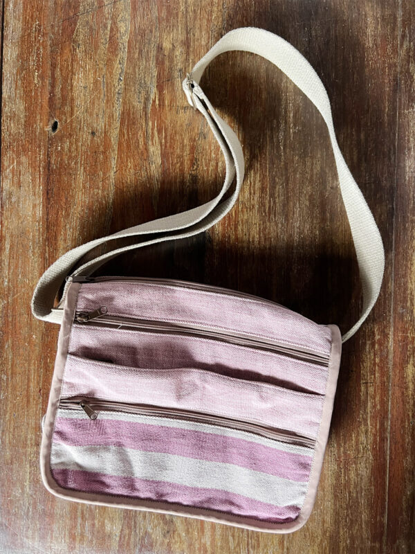 Chimmuwa Zipper Pocket Shoulder Bag - Pink Handwoven Cotton - Borderline Collective Shop