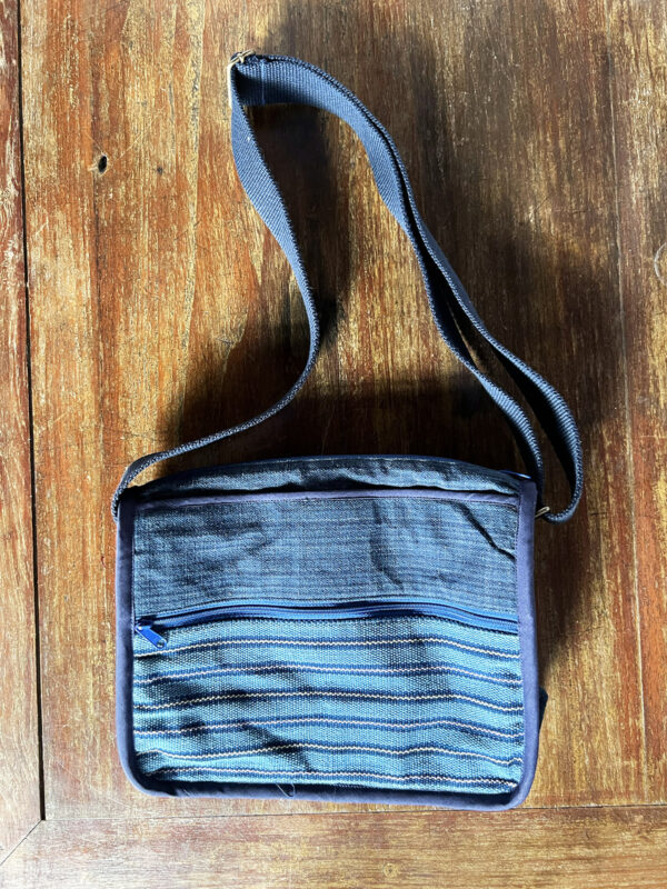 Chimmuwa Zipper Pocket Shoulder Bag - Dark Blue Handwoven Cotton - Borderline Collective Shop
