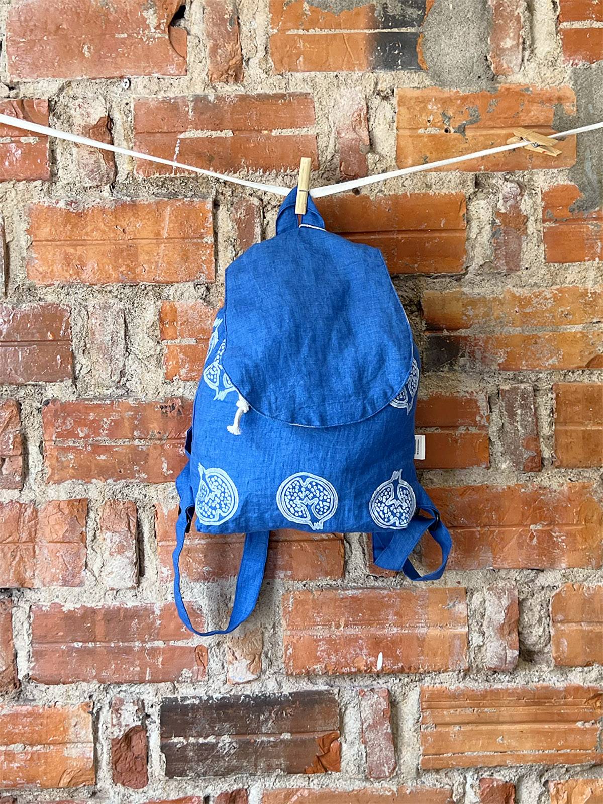 Blue Pomegranate Block Print Backpack - Small - Domlei - Mitzie Mee Shop