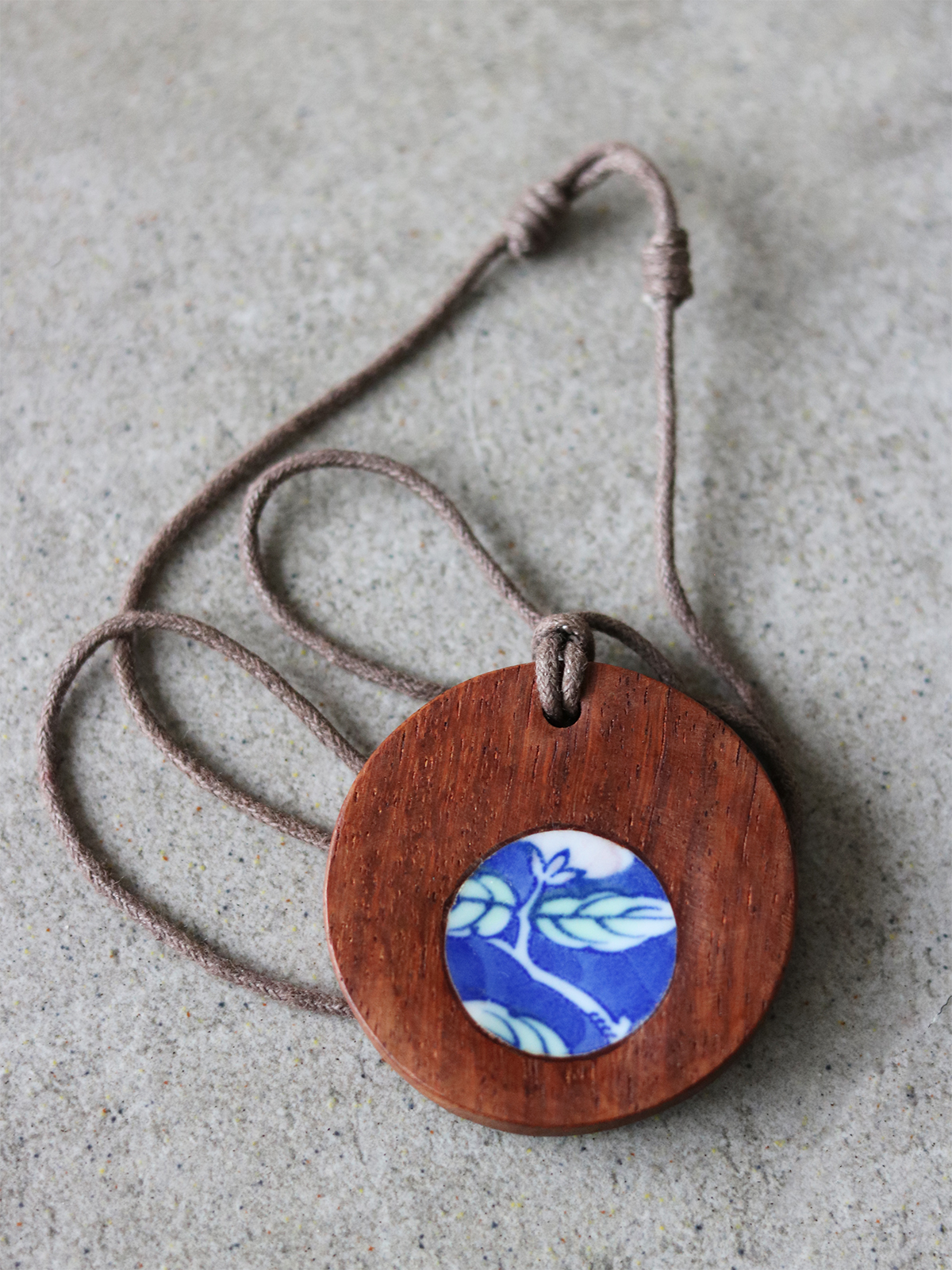 Necklace - Antique Porcelain & Reclaimed Wood Pendant - (h)A.N.D. - Mitzie Mee Shop