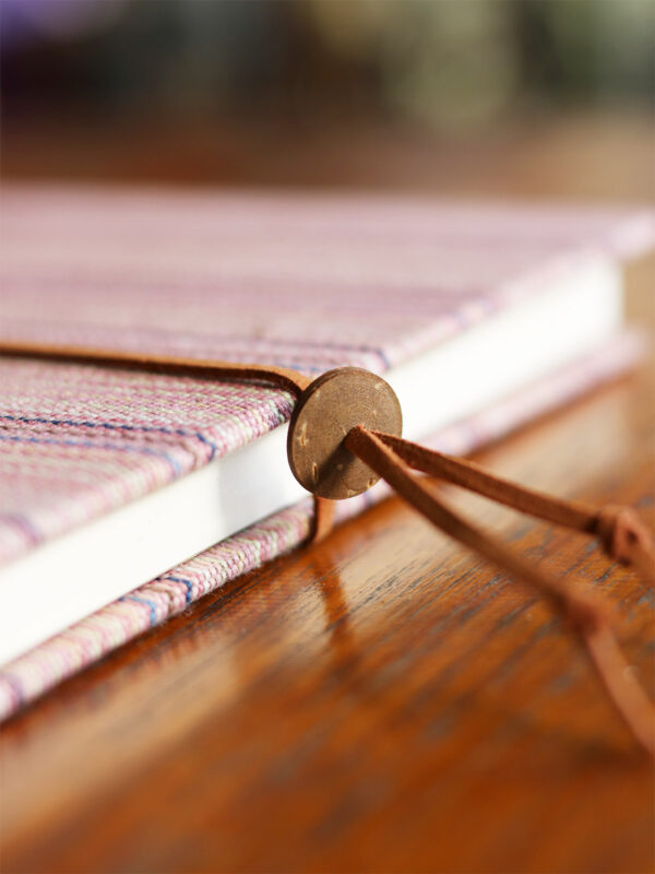 Pink Handcrafted Notebook with Handwoven Cotton Cover and Leather Strap - Mitzie Mee Shop