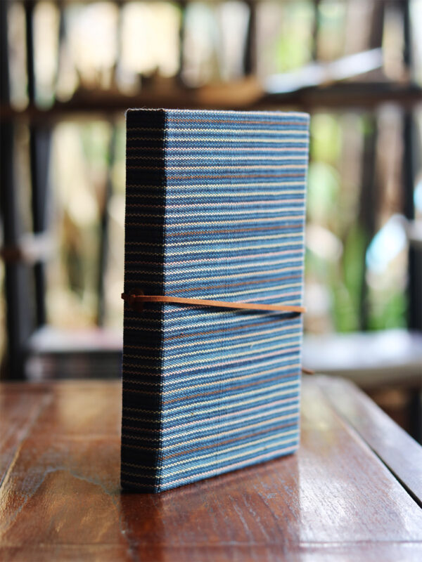 Blue Handcrafted Notebook with Handwoven Cotton Cover and Leather Strap - Mitzie Mee Shop