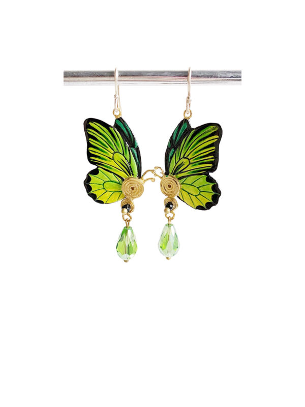 Butterfly Earrings Green - Handcrafted - Jewelry Art by Mim - Mitzie Mee Shop