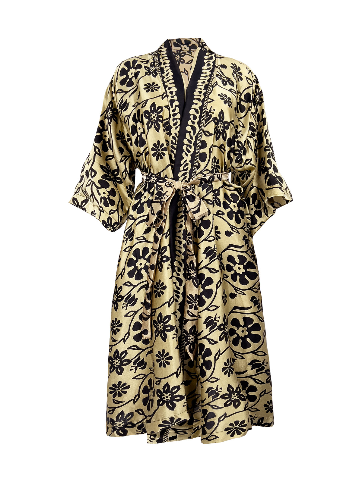 Black & Golden Beige Silk Robe - Ketut Riyani - Fair Fashion from Bali - Mitzie Mee Shop