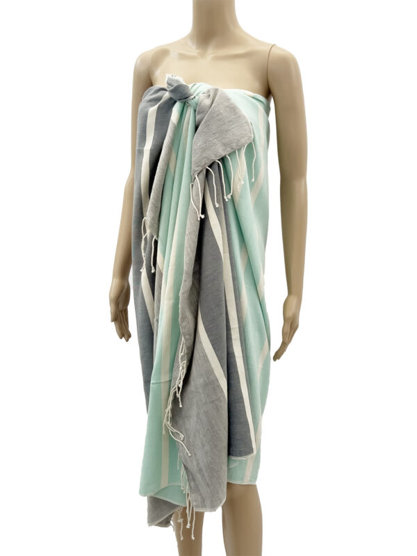 Beach Towel - Turquoise, Blue & Gray - Handwoven Cotton - Weavers Project - Mitzie Mee Shop