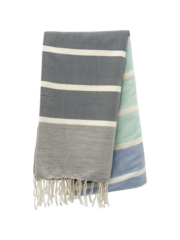Beach Towel - Turquoise, Blue & Gray - Handwoven Cotton - Weavers Project - Mitzie Mee Shop