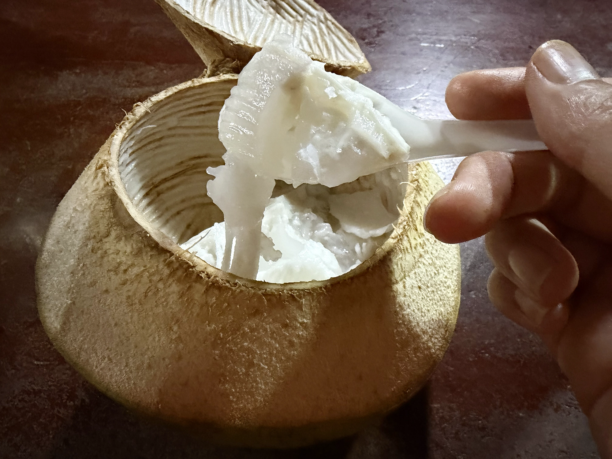 Cambodia: Trying coconut jelly from a roadside stand - A delicious dessert